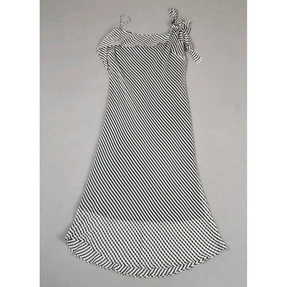Vision‎ 100% Silk Dress Women 12 Black White Striped Lightweight Flowy Slip On